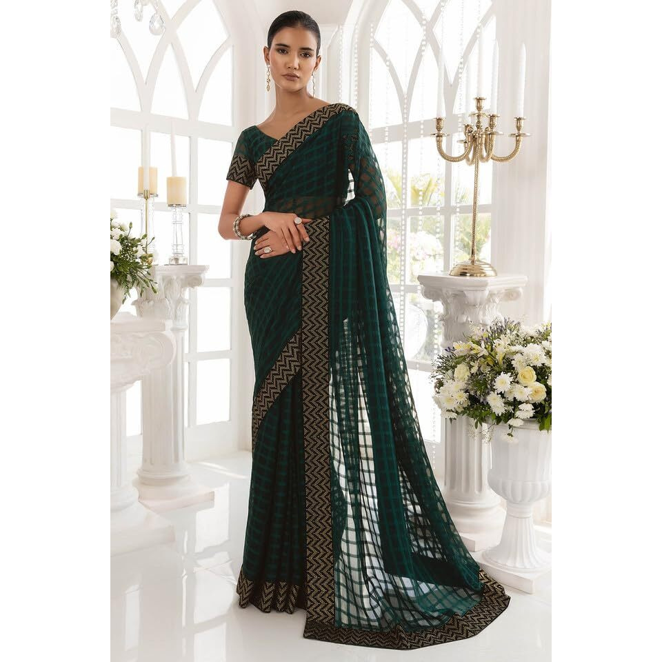 Soch Women Green Silk Checkered Saree (8907715832327_Green_Fs)