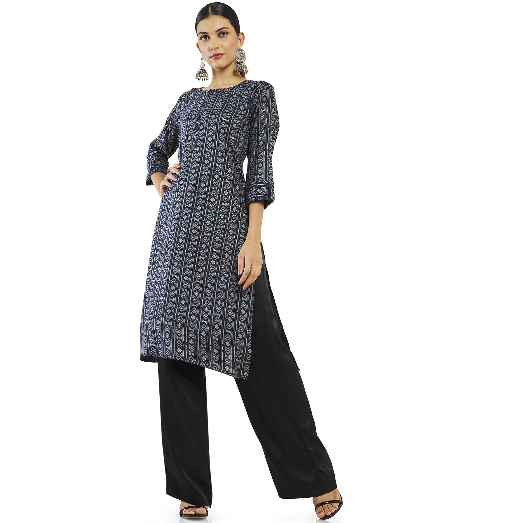 Soch Women Blue Rayon Printed Kurta(8907715863710_Blue_S)