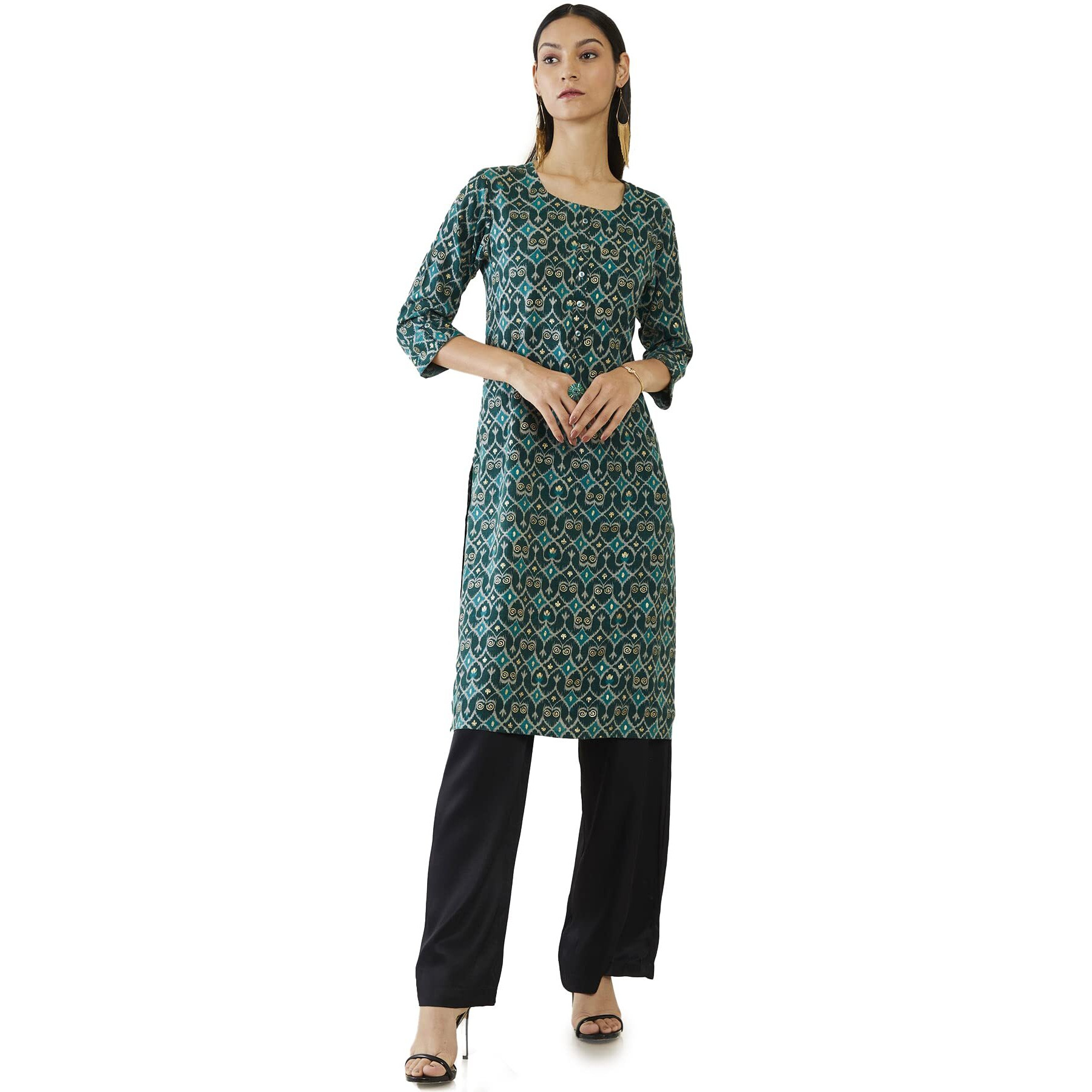 Soch Women Teal Rayon Printed Kurta(Teal_S)