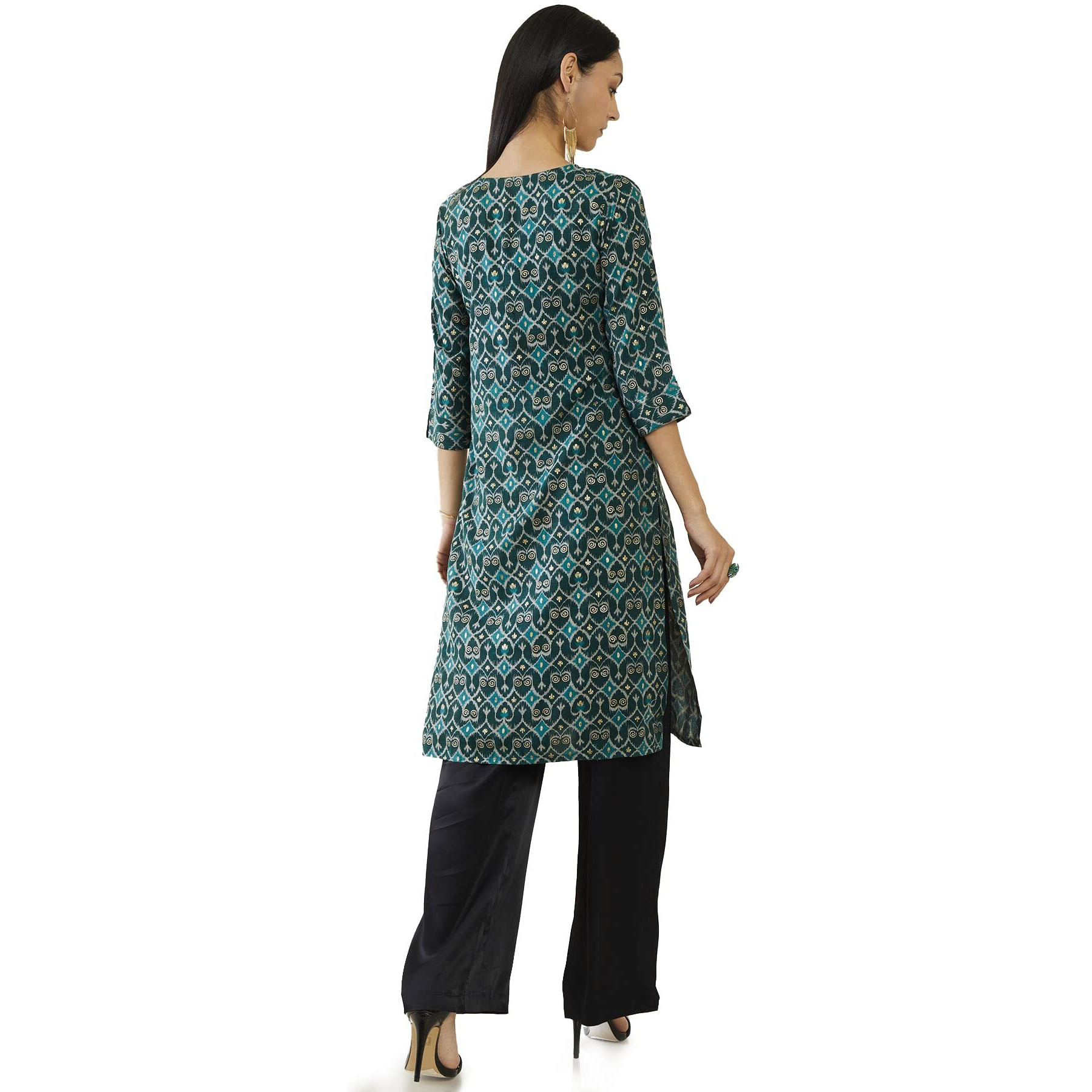 Soch Women Teal Rayon Printed Kurta(Teal_S)