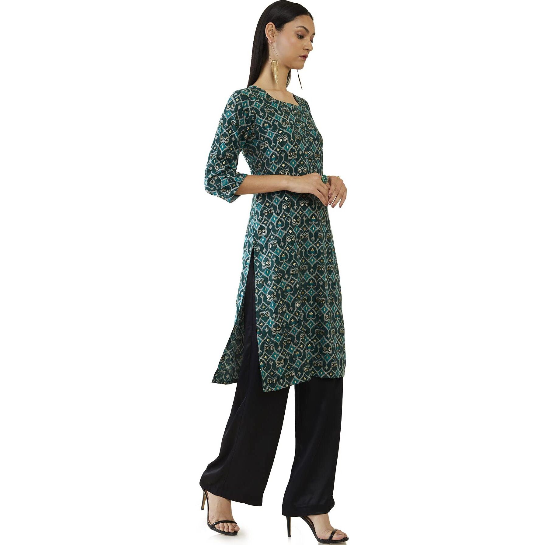 Soch Women Teal Rayon Printed Kurta(Teal_S)