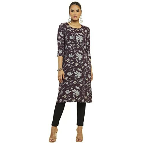 Soch Women Brown Rayon Floral Print Kurta(8907715864298_Brown_2Xl)