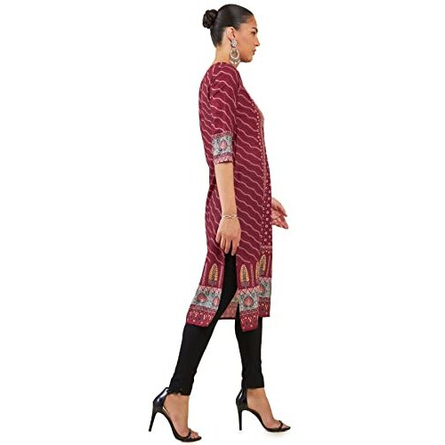 Soch Women Maroon Polyester Printed Kurta(8907715865608_Maroon_X-Large)