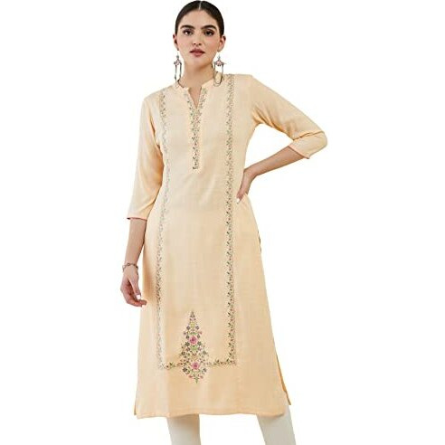 Soch Light Yellow Rayon Kurta With Multicolour Floral Embroidery
