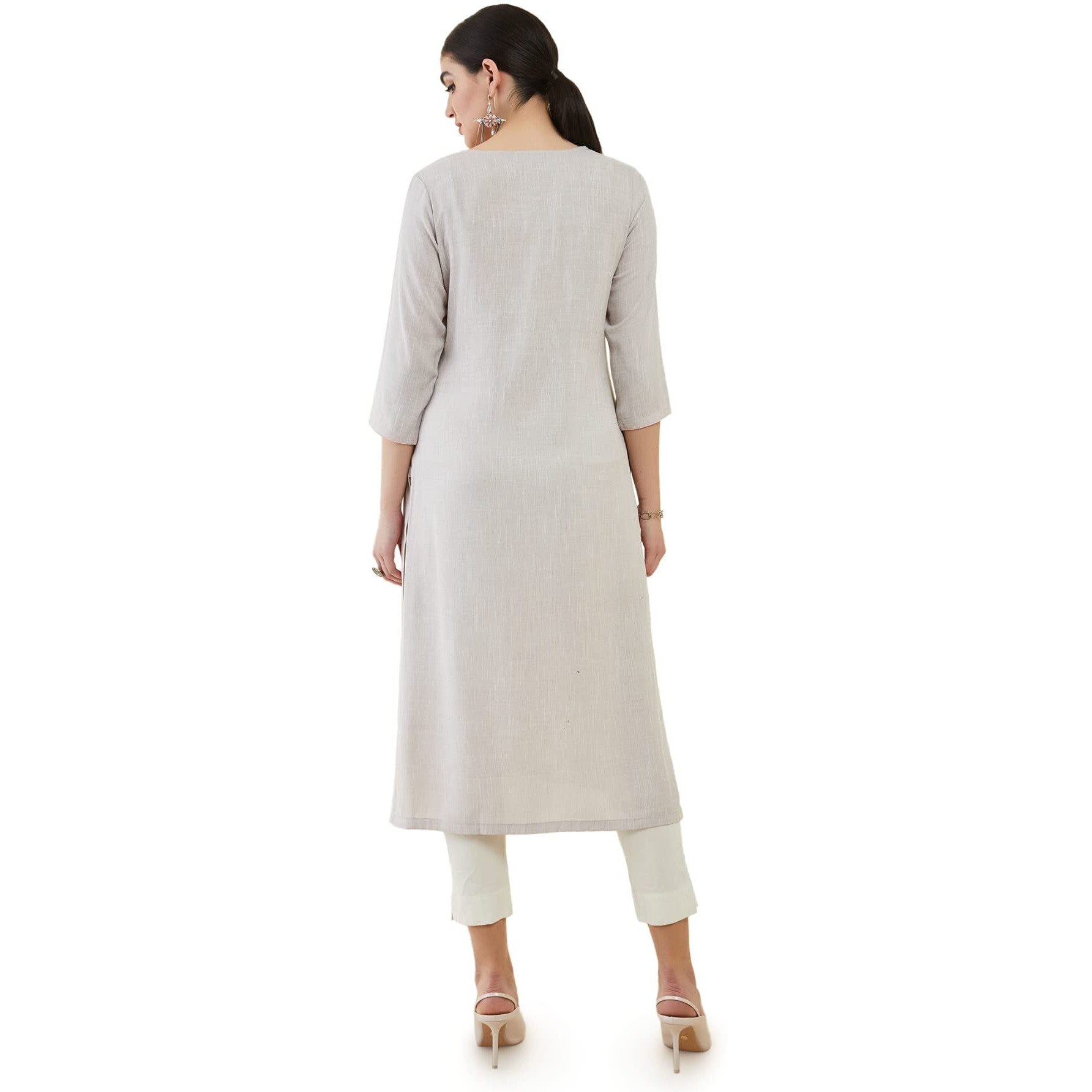 Soch Grey Rayon Straight Kurta With Floral Embroidered Designs