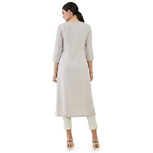 Soch Grey Rayon Straight Kurta With Floral Embroidered Designs
