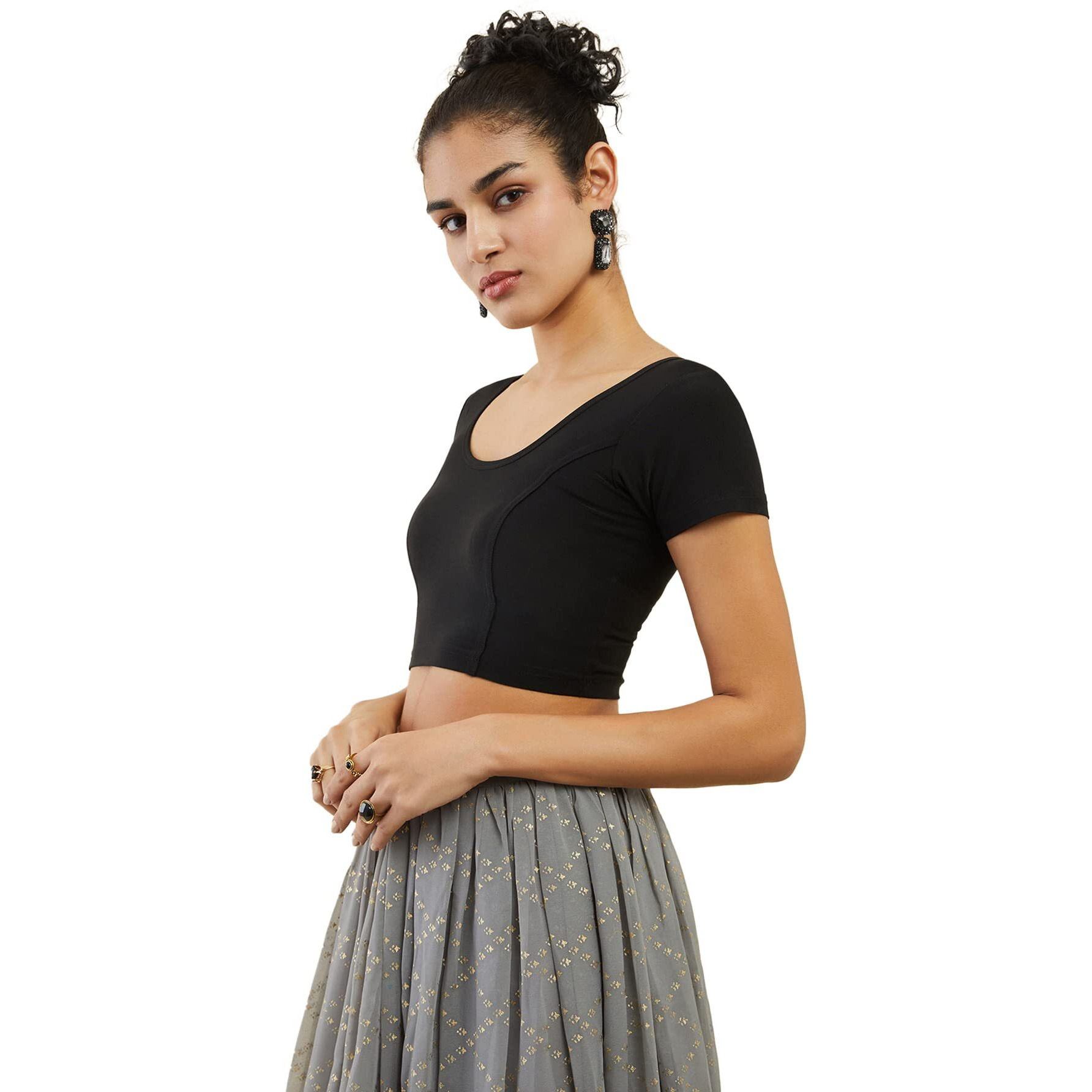 Soch Black Spandex Prince Cut Blouse