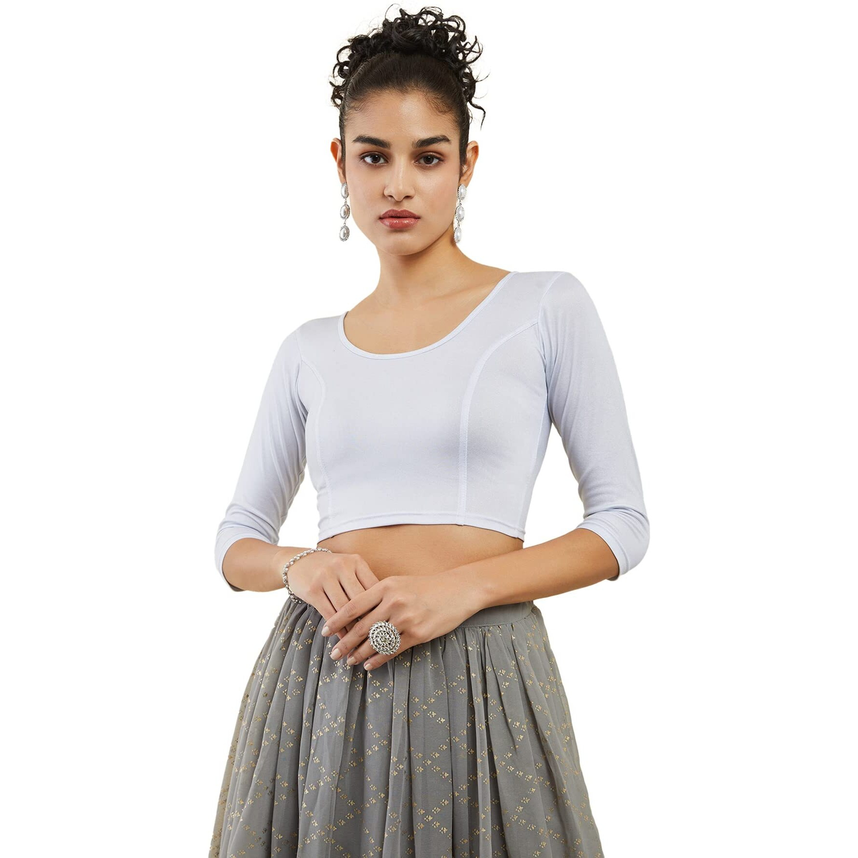 Soch Women's Silver Spandex 3/4 Sleeve Prince Cut Blouse, 34