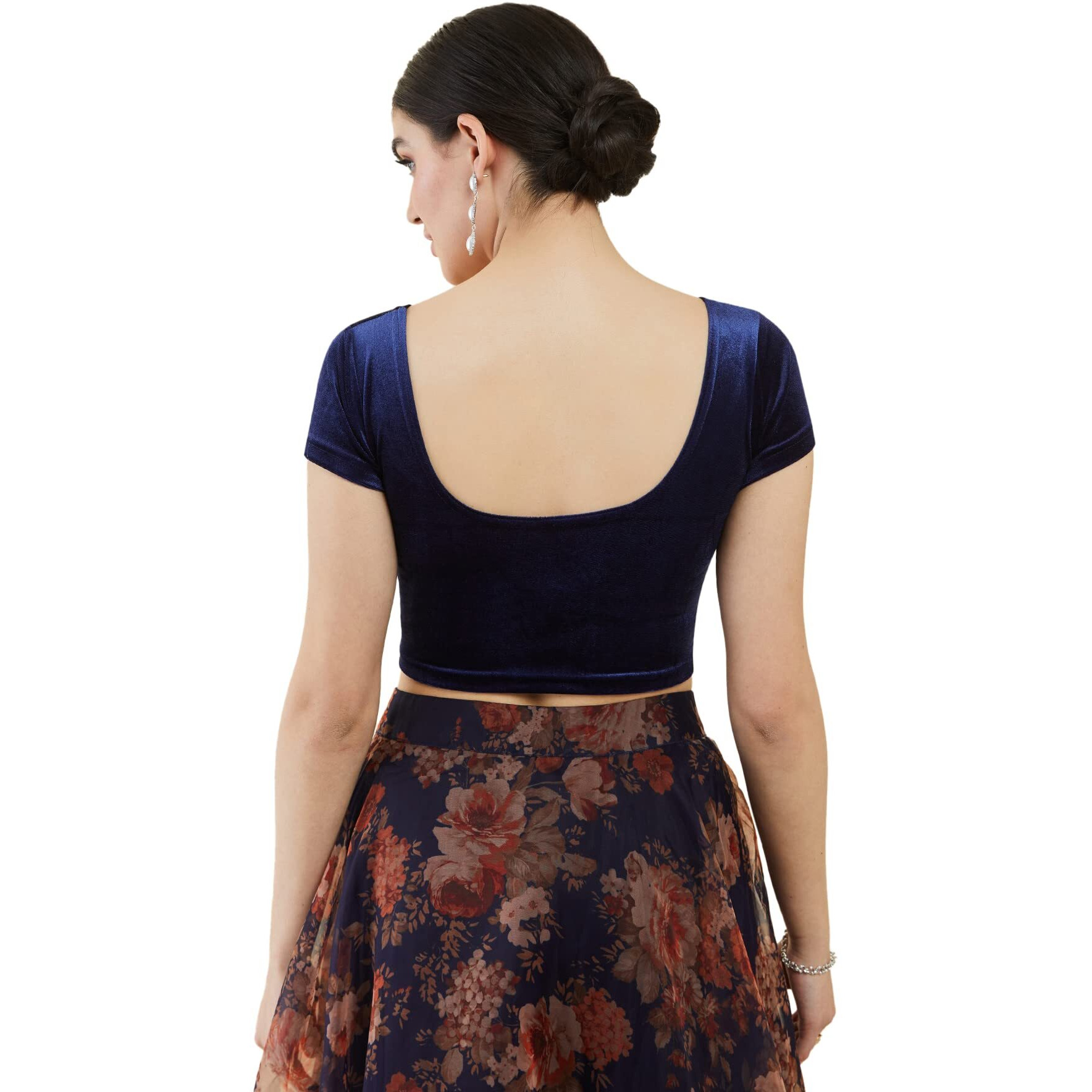 Soch Women Velvet Half Sleeve Navy Blue Princess Cut Blouse, 34
