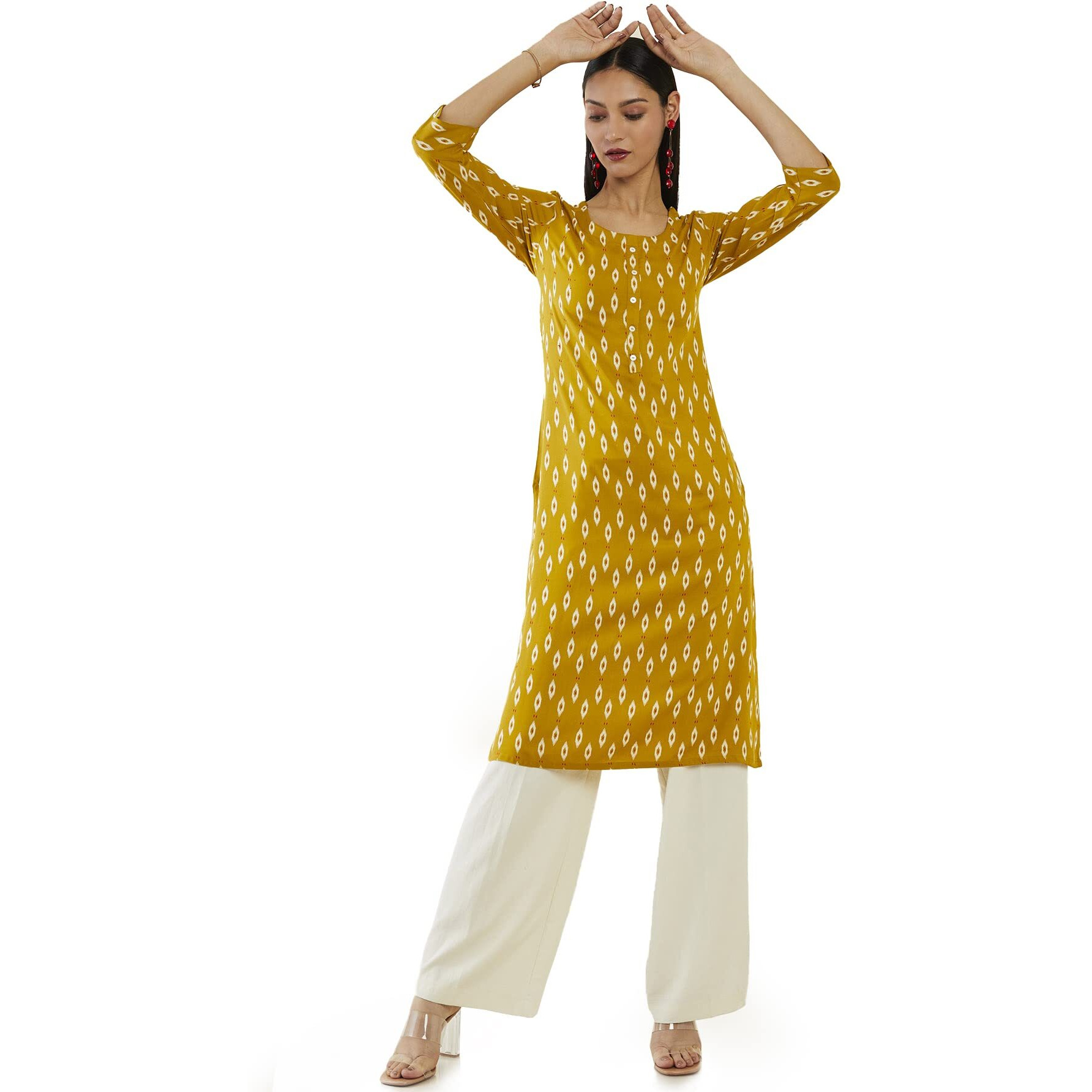 Soch Women Rayon Printed Kurta (Mustard_Xs)
