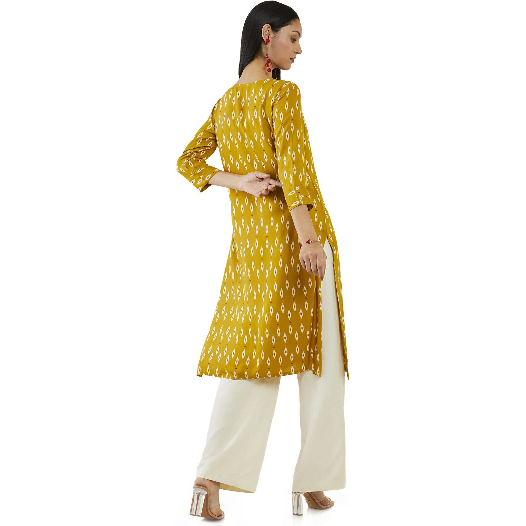 Soch Women Rayon Printed Kurta (Mustard_Xs)