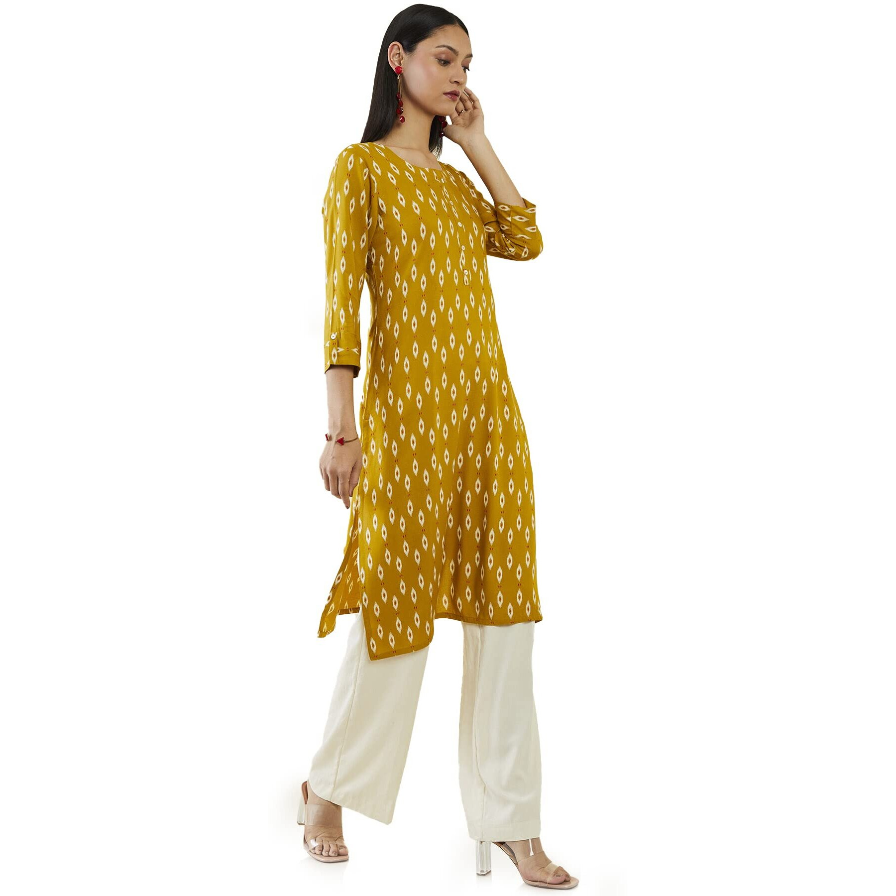Soch Women Rayon Printed Kurta (Mustard_Xs)
