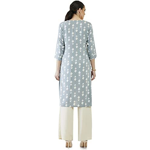 Soch Women Grey Rayon Printed Kurta(Grey_Xs)