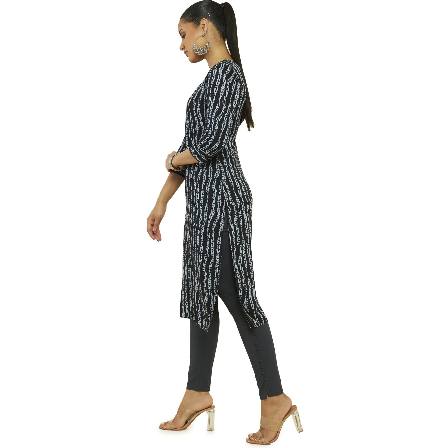 Soch Women Black Rayon Printed Kurta(8907715912951_Black_S)