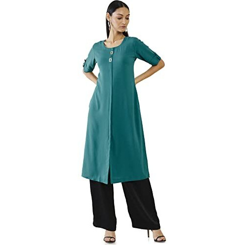 Soch Women Blue Viscose Solid Kurta(Blue_S)