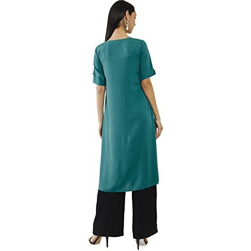 Soch Women Blue Viscose Solid Kurta(Blue_S)