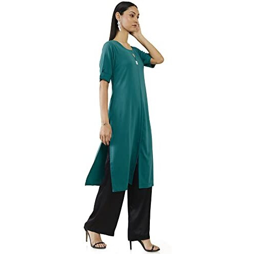 Soch Women Blue Viscose Solid Kurta(Blue_S)