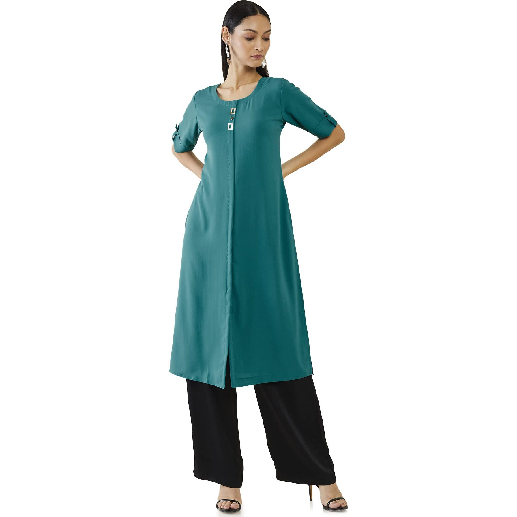 Soch Women Blue Viscose Solid Kurta(Blue_2Xl)