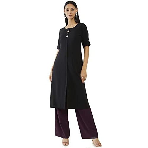 Soch Women Black Viscose Solid Kurta(Black_Xl)