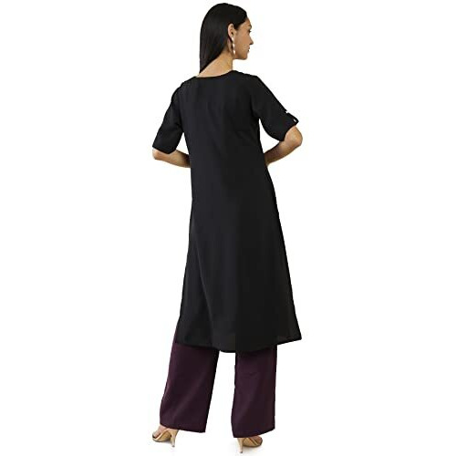 Soch Women Black Viscose Solid Kurta(Black_Xl)