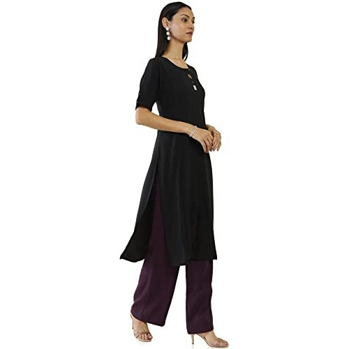 Soch Women Black Viscose Solid Kurta(Black_Xl)