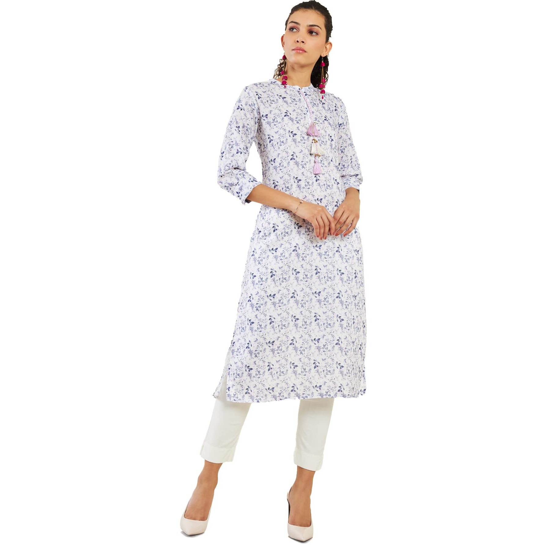 Soch Women Purple Linen Printed Kurta(8907715915556_Purple_L)