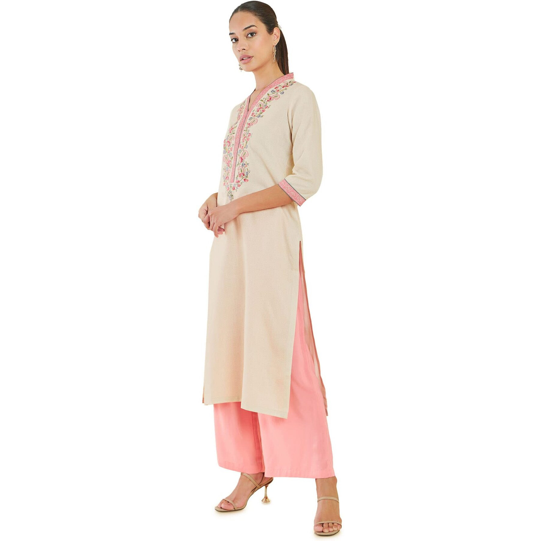 Soch Women Beige Rayon Embroidered Kurta(8907715917581_Beige_Xs)