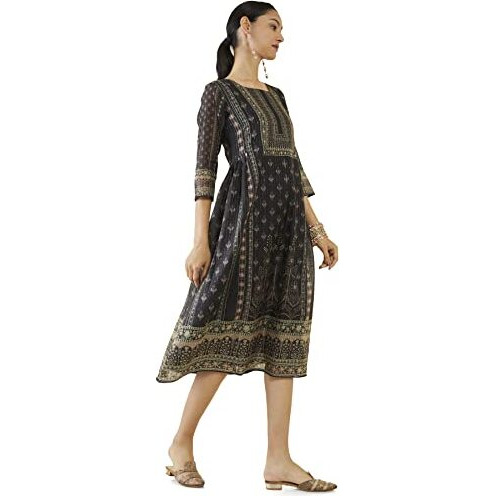 Soch Women Black Chanderi Floral Kurta(Black_L)