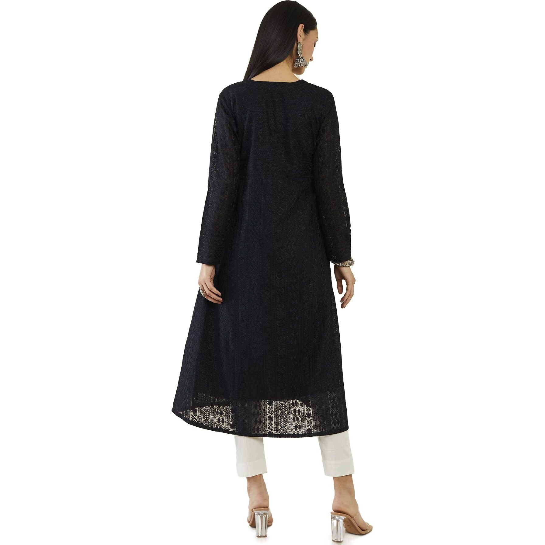 Soch Women Black Georgette Embroidered Kurta(Black_Xl)