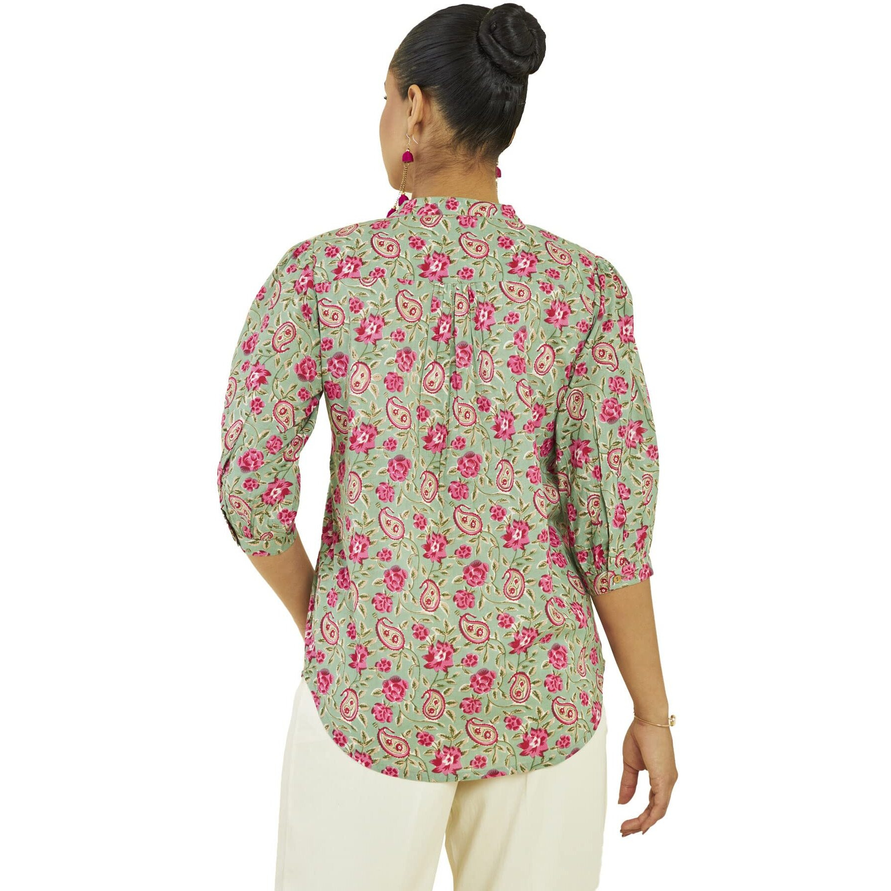 Soch Women Green Cotton Floral Tunic(8907715937022_Green_L)