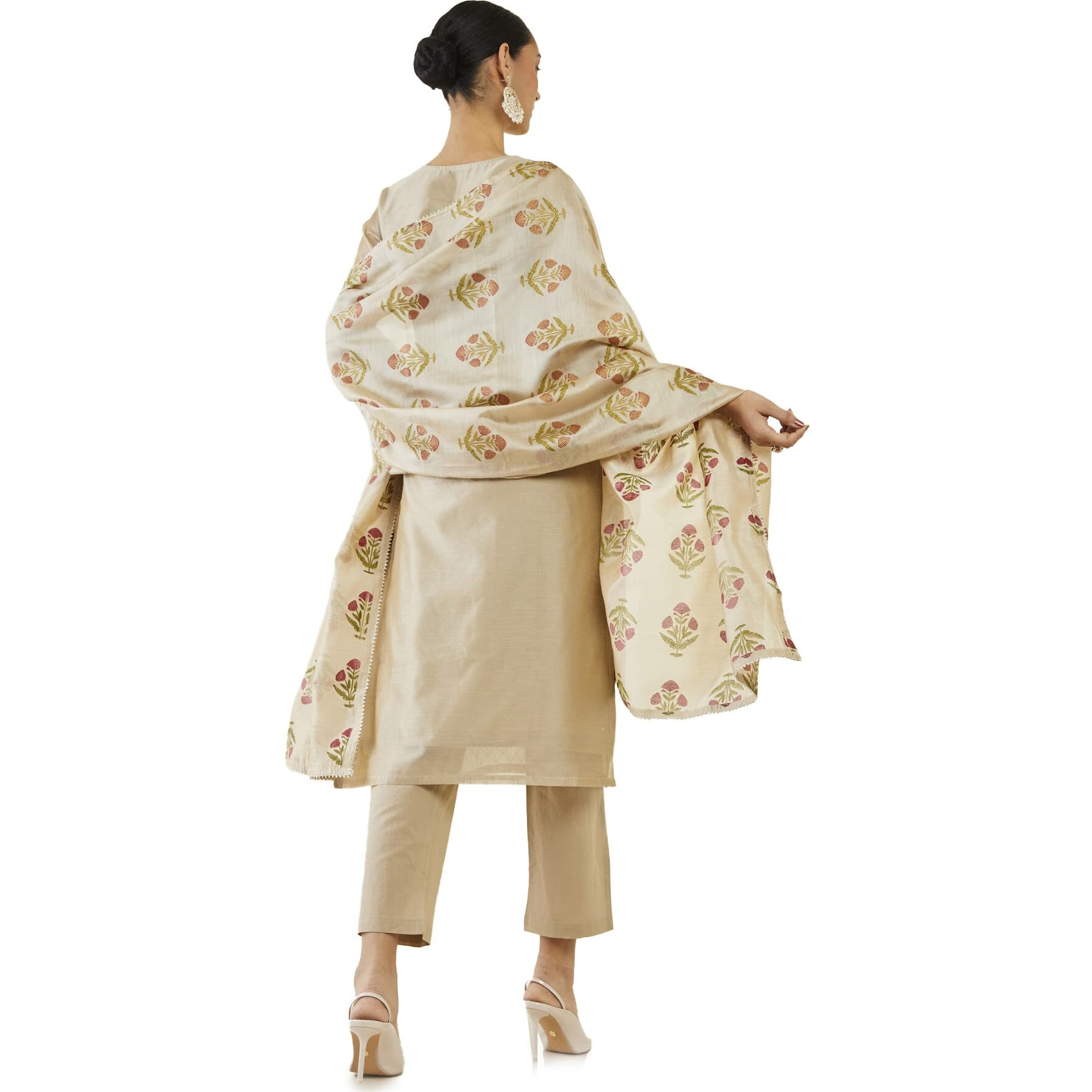 Soch Women Beige Chanderi Embroidered Suit Set(Beige_S)
