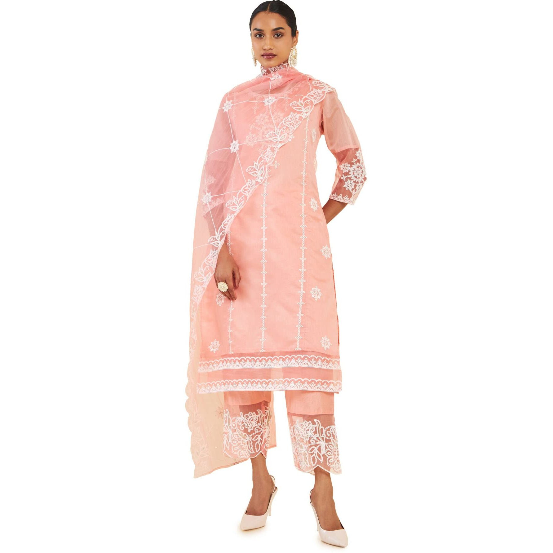 Soch Women Pink Chanderi Floral Suit Set (8907715942538_Pink_Xl)