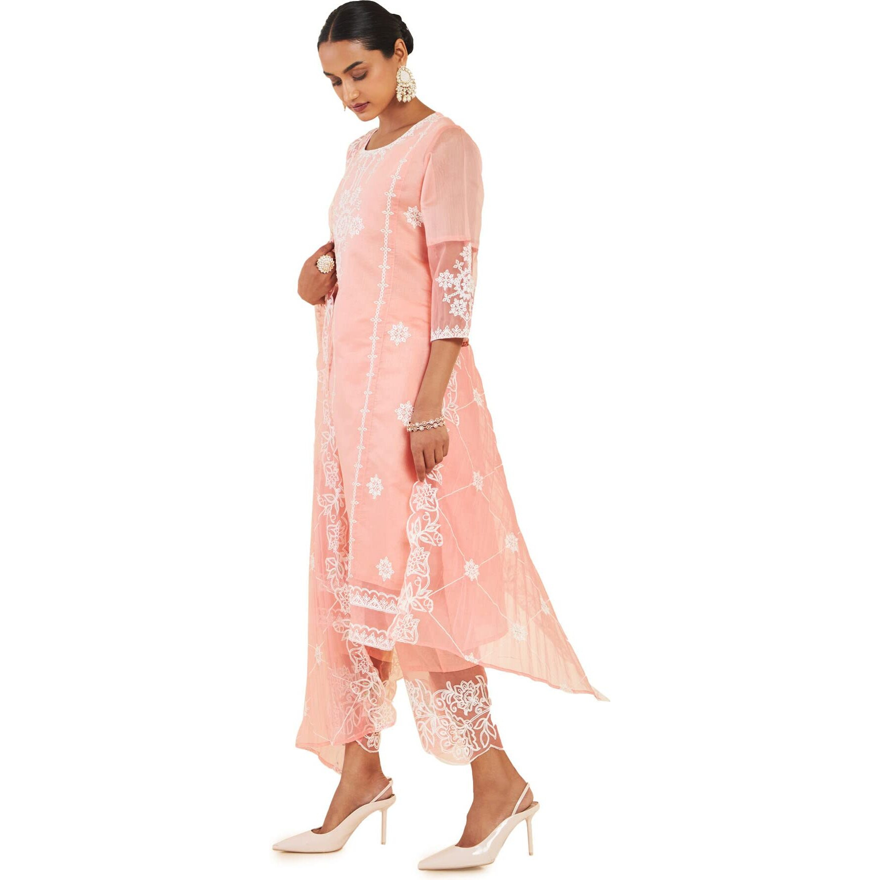 Soch Women Pink Chanderi Floral Suit Set (8907715942538_Pink_Xl)