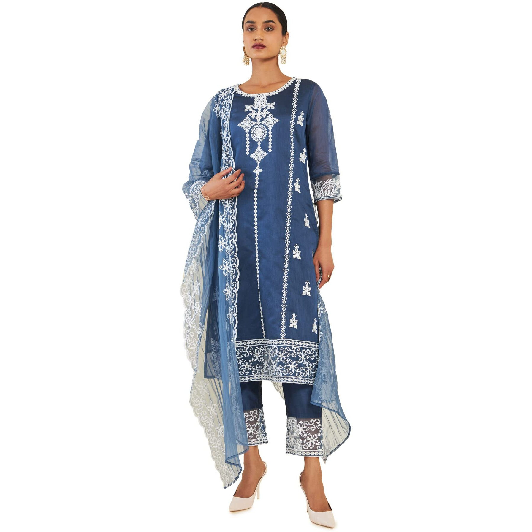 Soch Women Blue Chanderi Floral Suit Set (8907715942774_Blue_L)