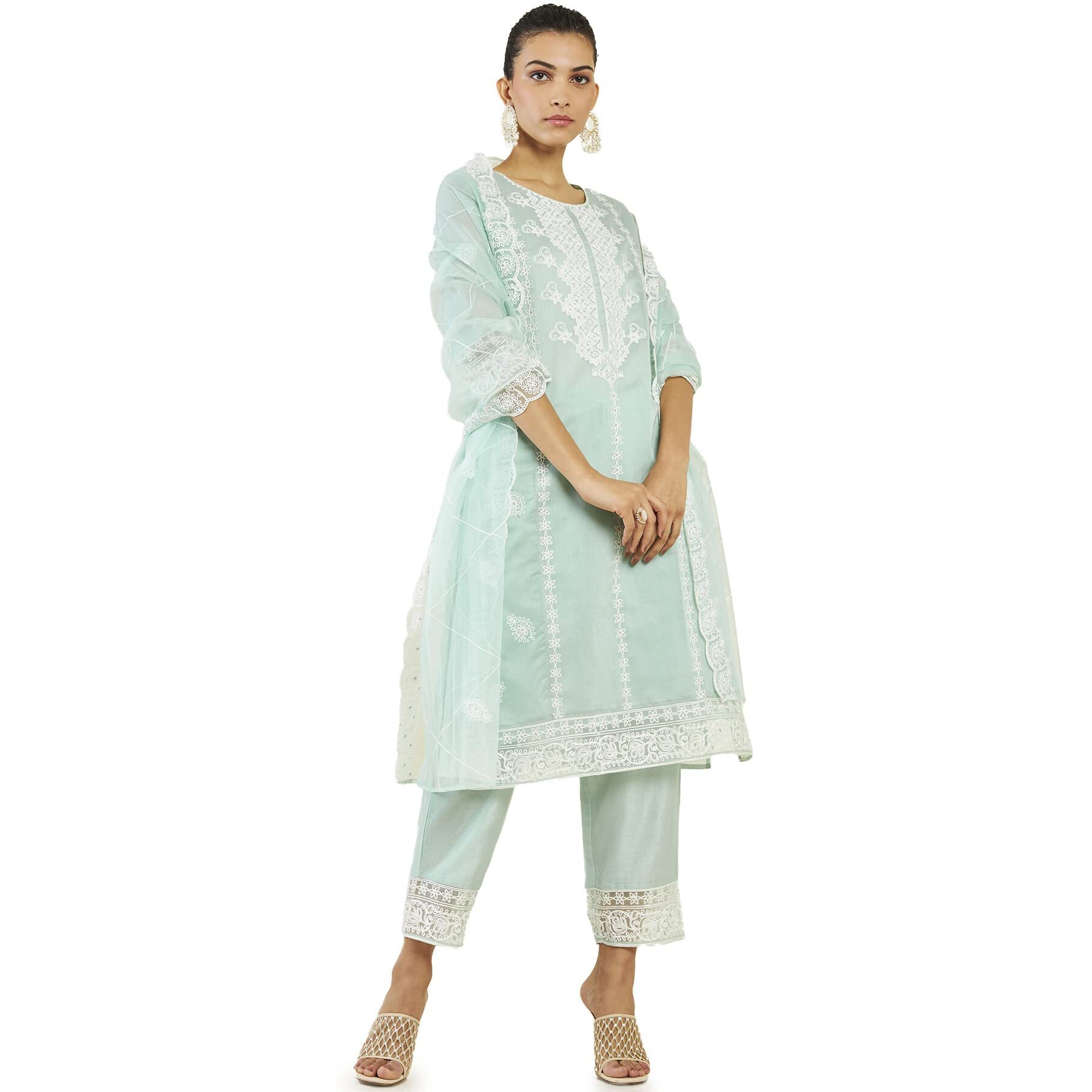 Soch Women Blue Chanderi Embroidered Suit Set(8907715942958_Blue_S)