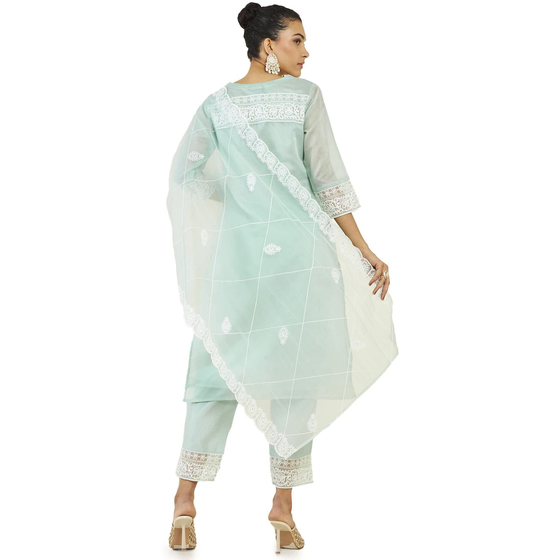 Soch Women Blue Chanderi Embroidered Suit Set(8907715942972_Blue_L)