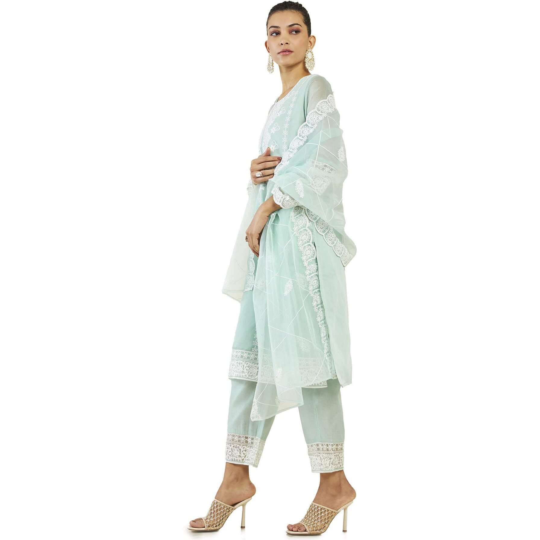 Soch Women Blue Chanderi Embroidered Suit Set(8907715942972_Blue_L)