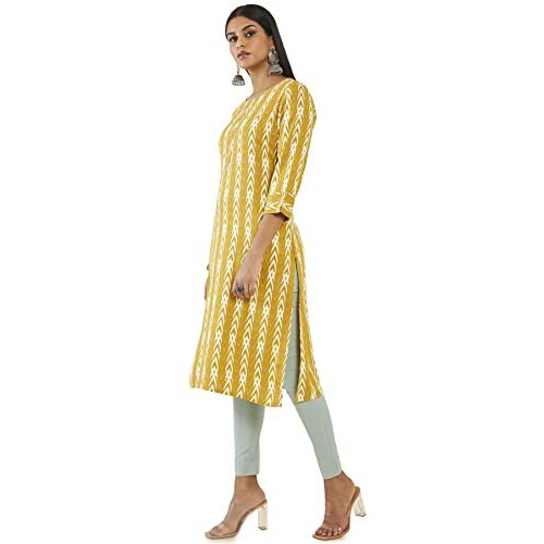 Soch Women Yellow Rayon Geometric Kurta (8907715946093_Yellow_S)