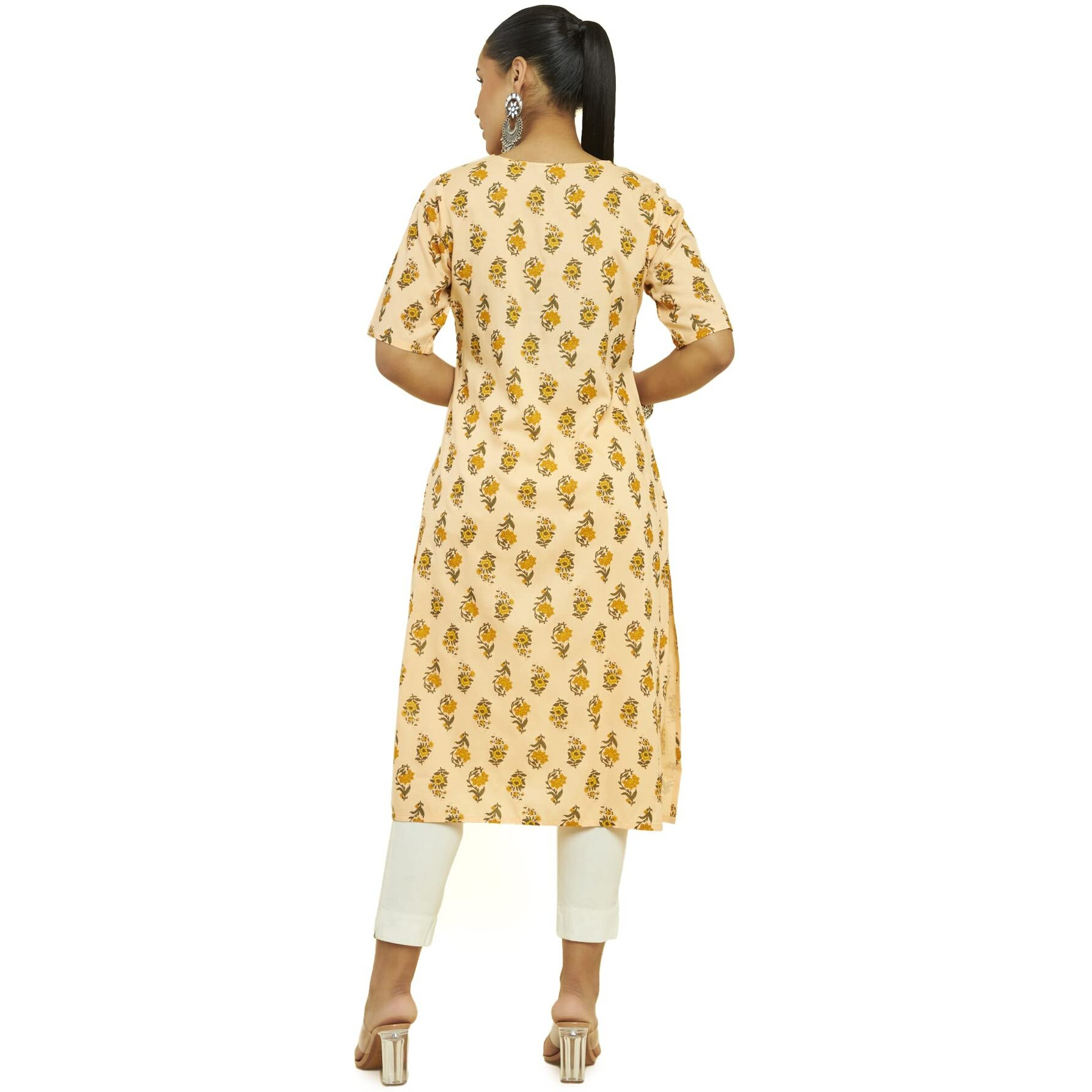Soch Women Beige Rayon Floral Print Kurta(8907715970531_Beige_S)