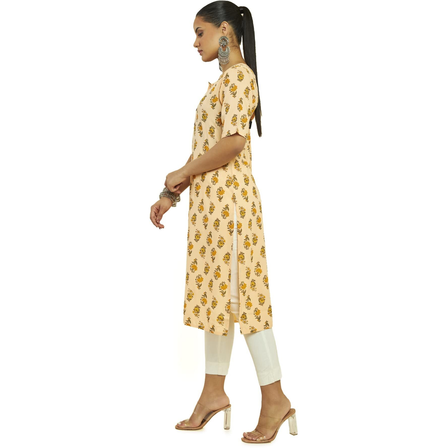 Soch Women Beige Rayon Floral Print Kurta(8907715970531_Beige_S)