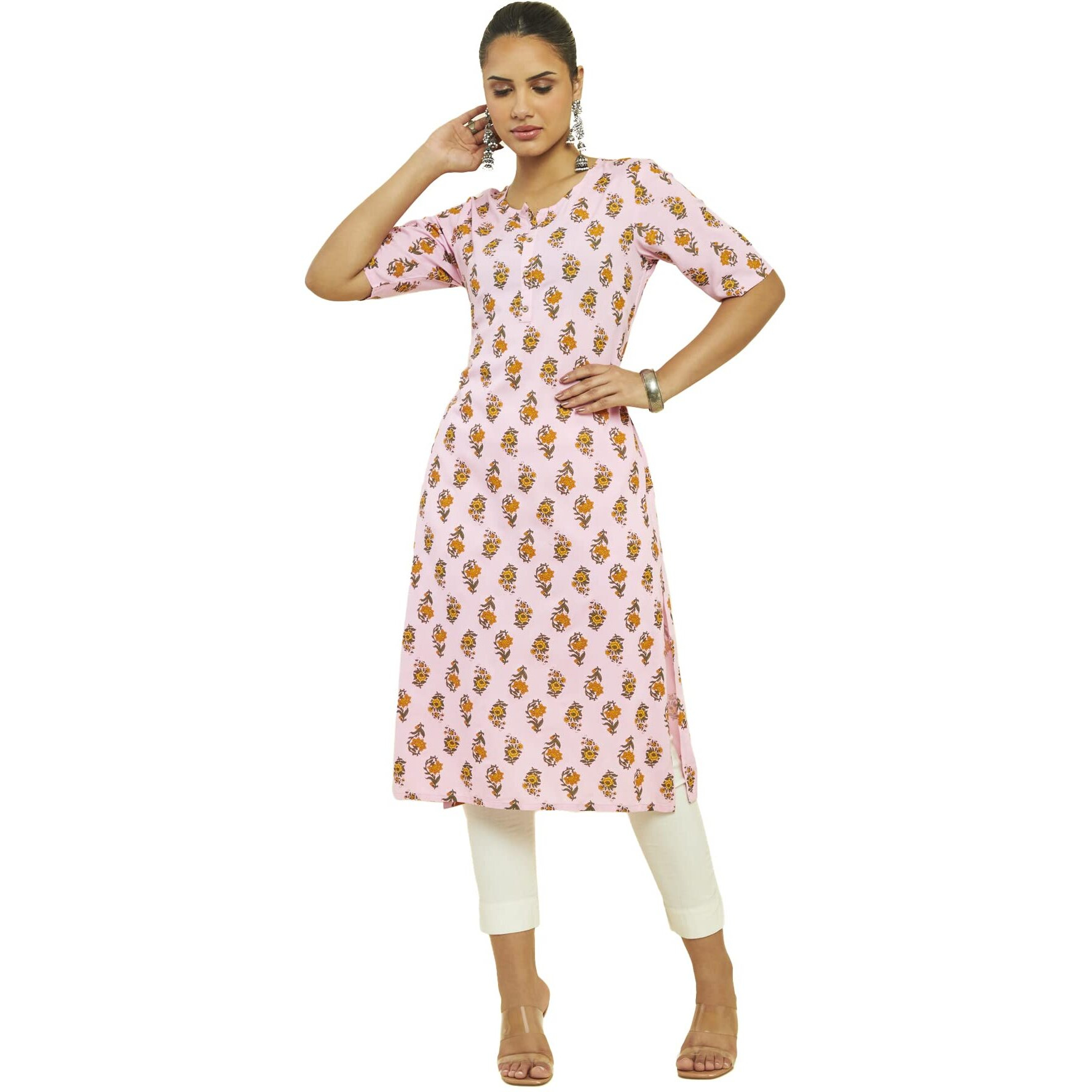 Soch Women Pink Rayon Floral Print Kurta(8907715970593_Pink_S)