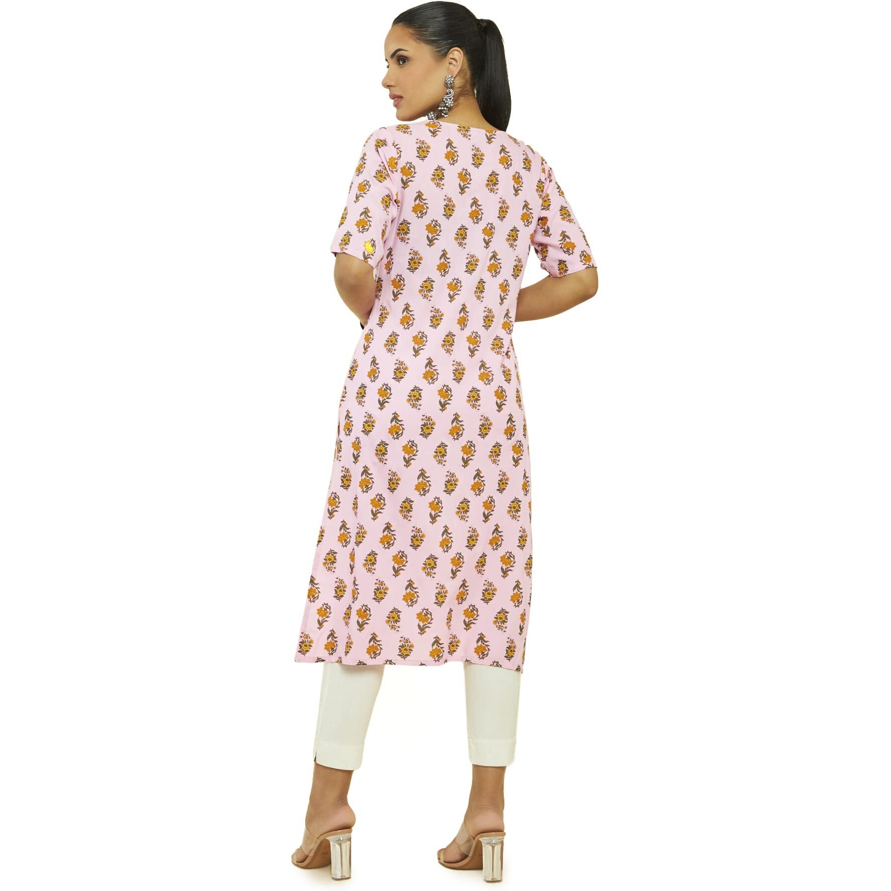 Soch Women Pink Rayon Floral Print Kurta(8907715970609_Pink_M)