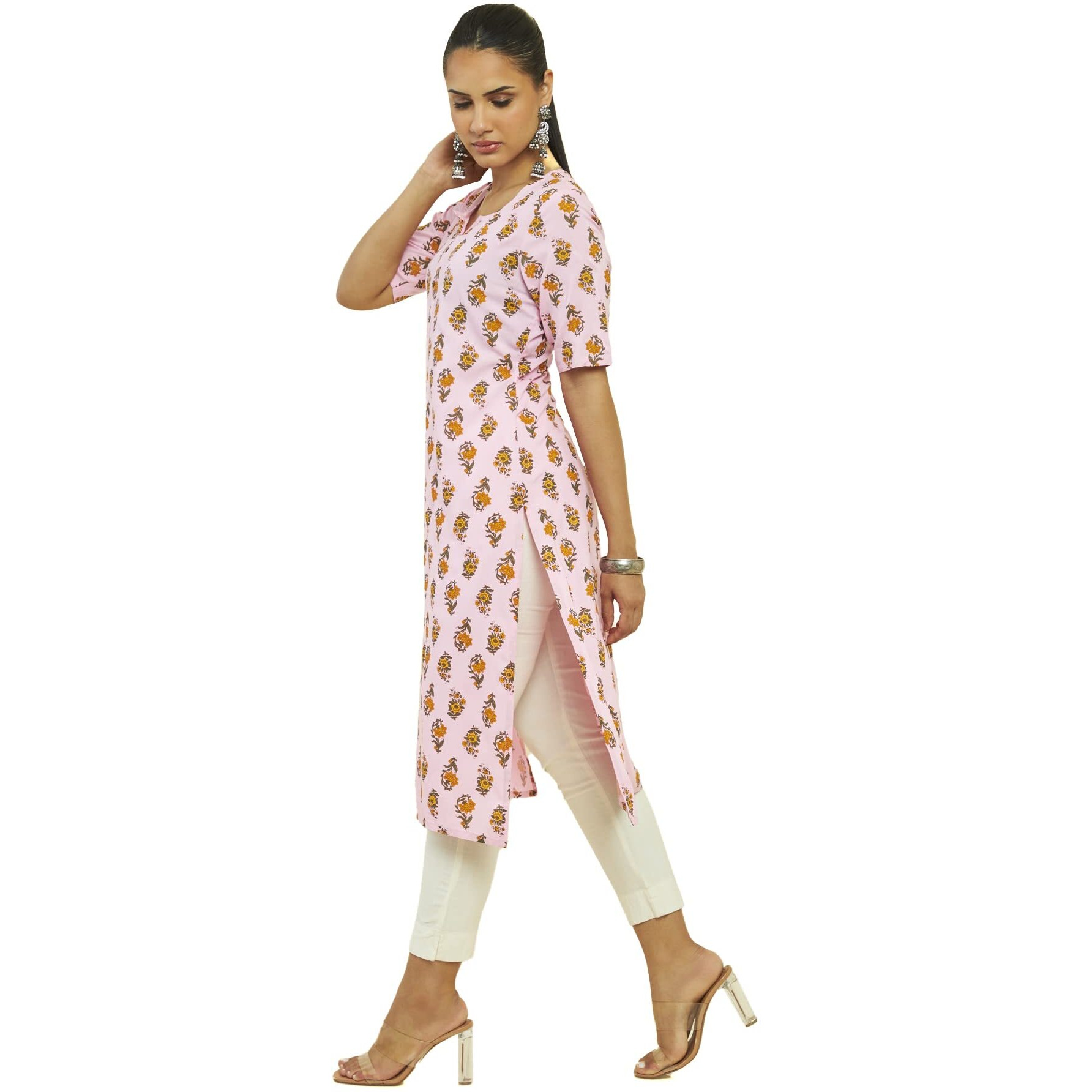 Soch Women Pink Rayon Floral Print Kurta(8907715970609_Pink_M)