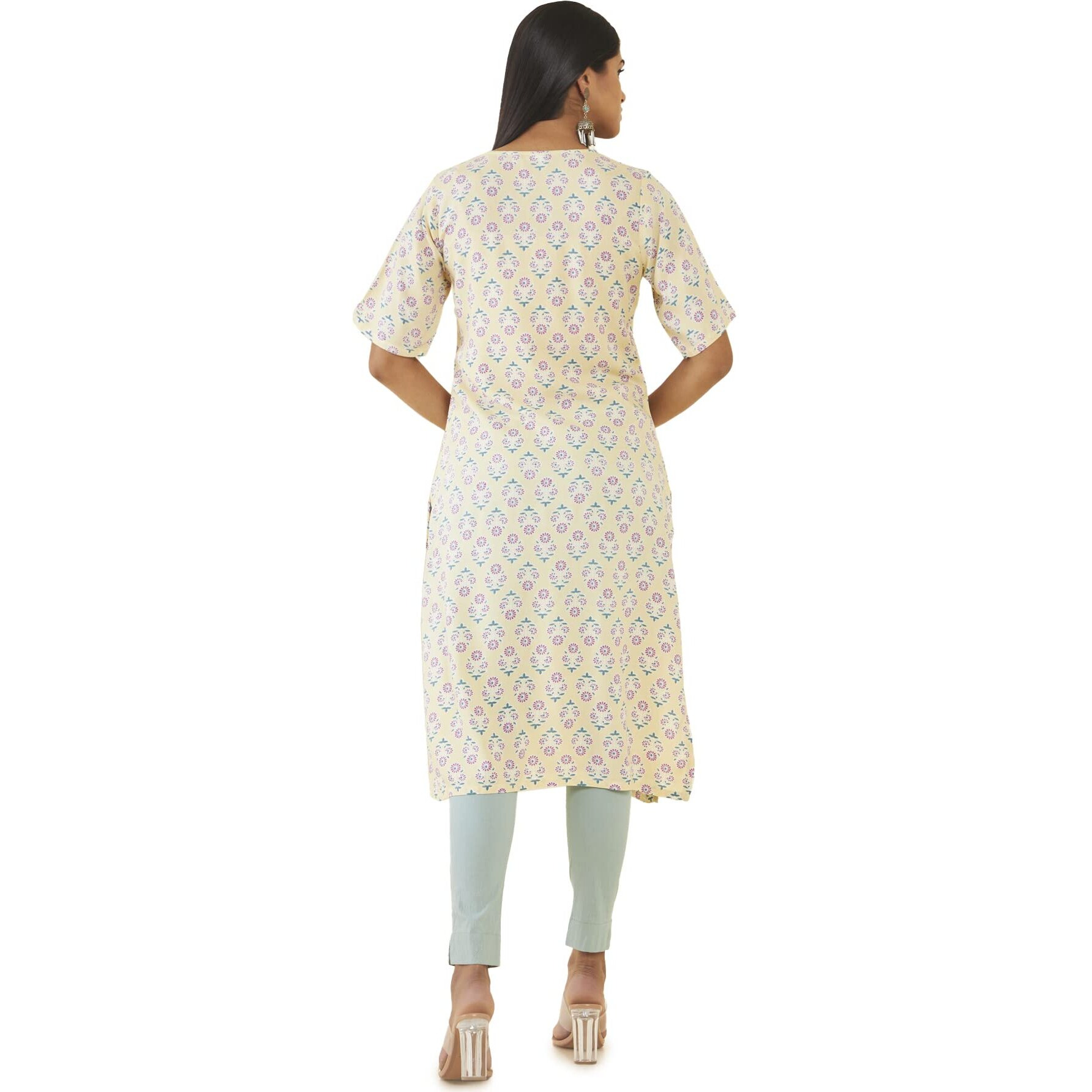 Soch Women Yellow Rayon Floral Kurta (8907715971002_Yellow_Xs)