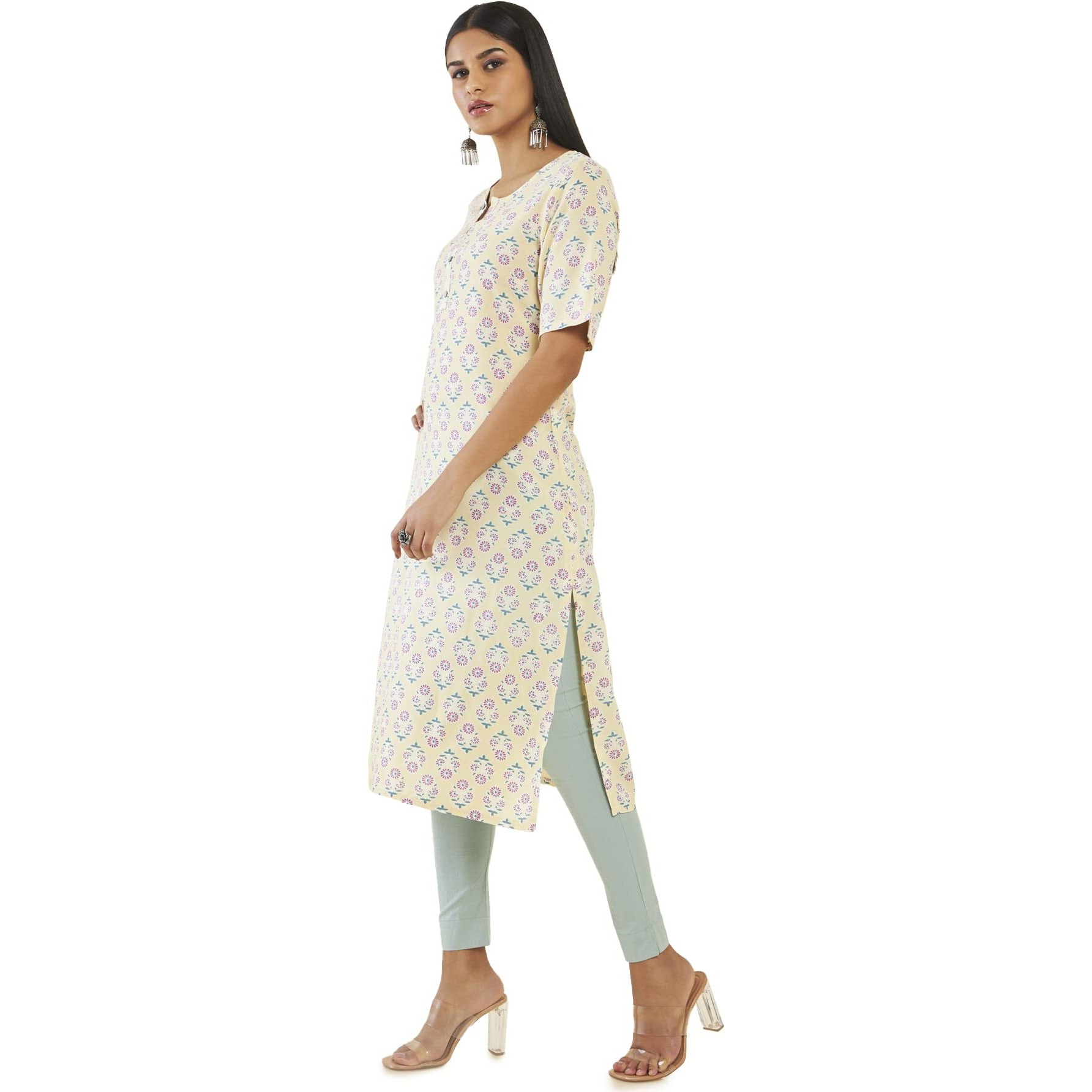 Soch Women Yellow Rayon Floral Kurta (8907715971002_Yellow_Xs)