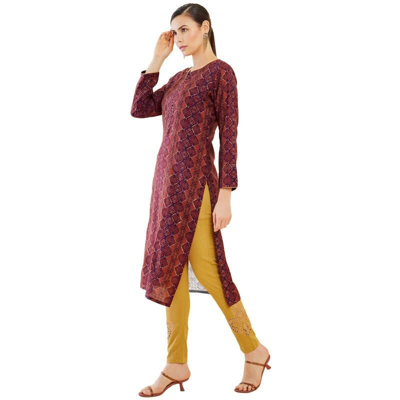 Soch Womens Purple Ethnic Printed Muslin Straight Kurta With Embroidery And Sequins