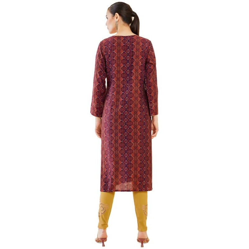 Soch Womens Purple Ethnic Printed Muslin Straight Kurta With Embroidery And Sequins
