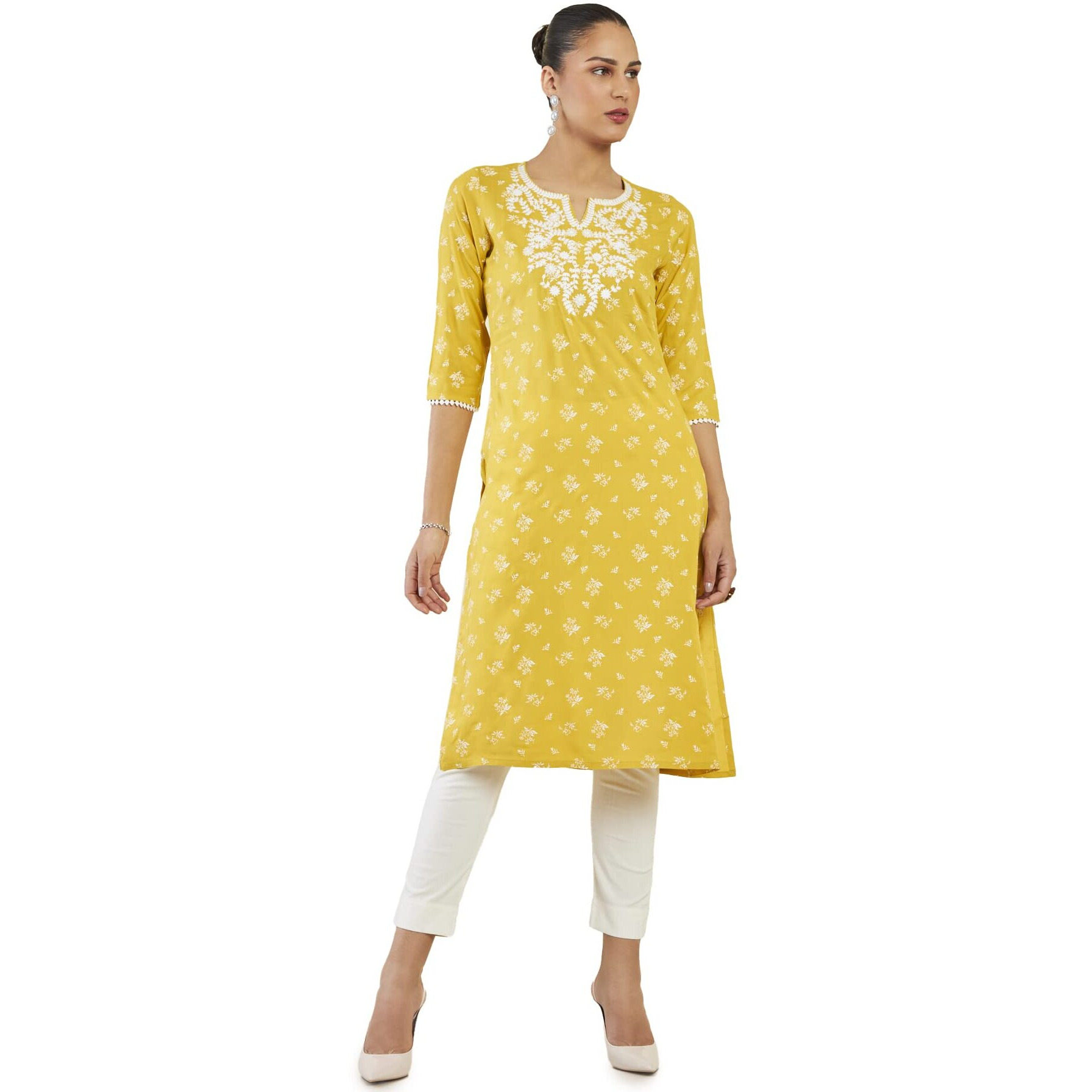 Soch Women Mustard Rayon Floral Kurta(8907715974089_Mustard_Xs)
