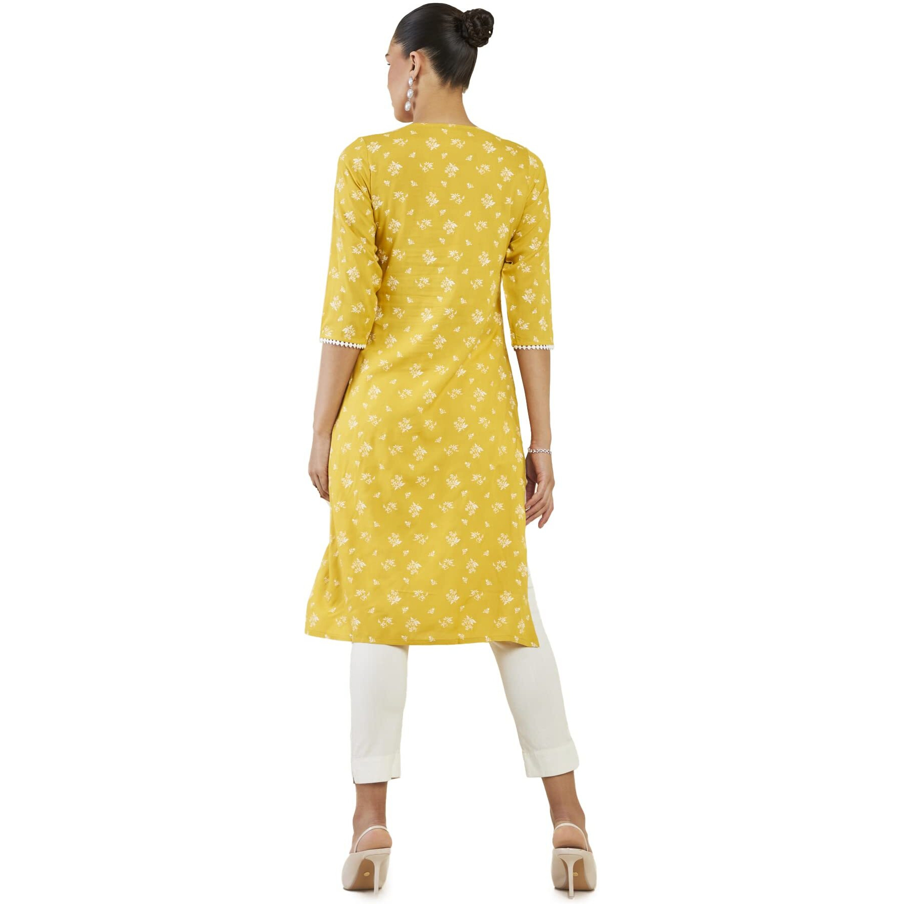 Soch Women Mustard Rayon Floral Kurta(8907715974089_Mustard_Xs)