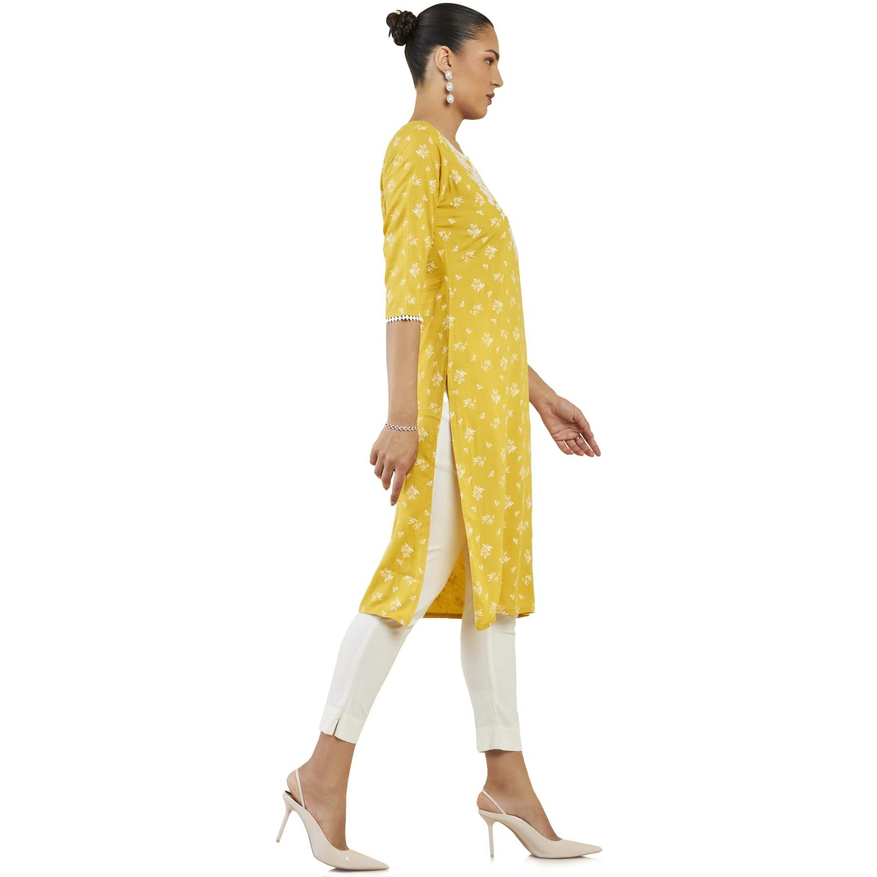 Soch Women Mustard Rayon Floral Kurta(8907715974089_Mustard_Xs)
